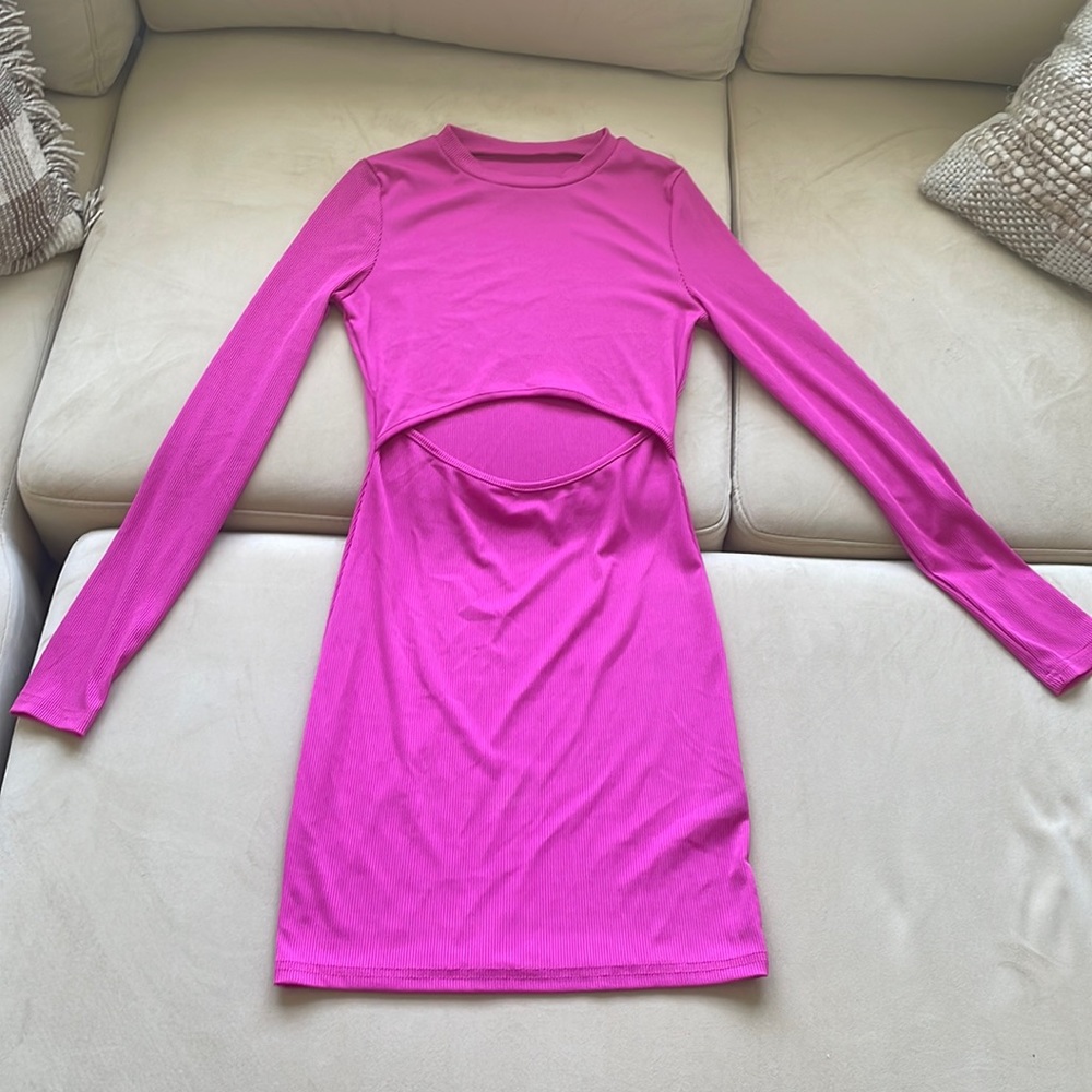Hot pink ribbed mini dress